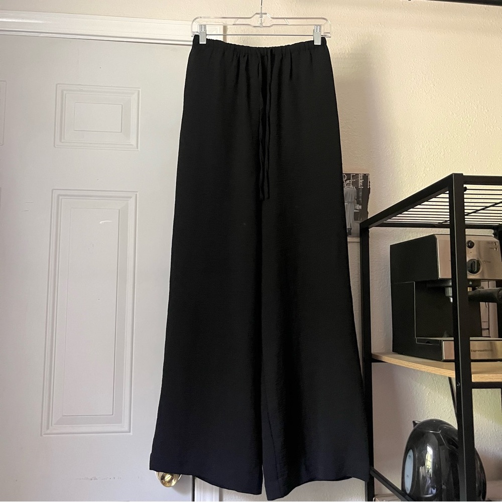 SOLAI black wide leg drawstring elastic waist pants